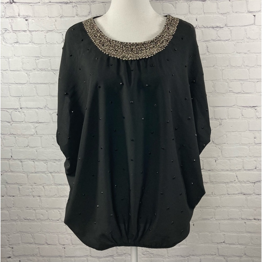 BCBGMAXAZRIA Black Studded Bat-Wing Shirt, Size XS